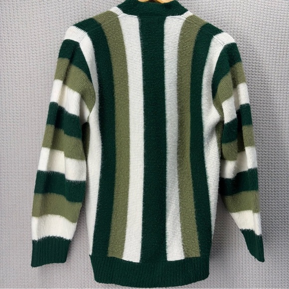 Vtg 60s Brent Montgomery Ward Cardigan Sweater Men S Green Striped Mohair Wool - Picture 7 of 10
